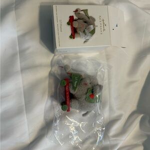 Hallmark Gray Mouse Ornament with Red and Green Accents